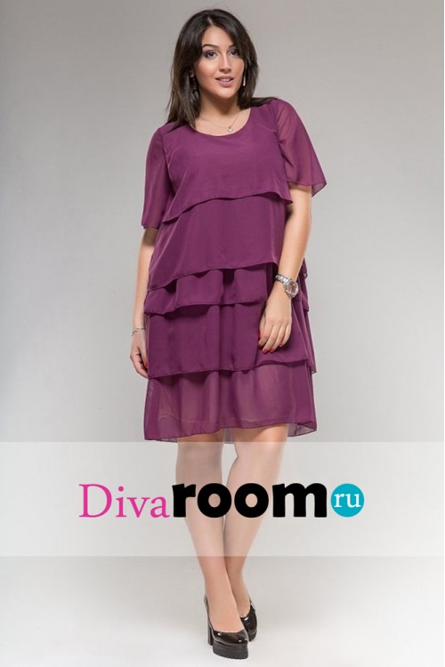 Свободное фиолетовое шифоновое платье с воланами Salvadora